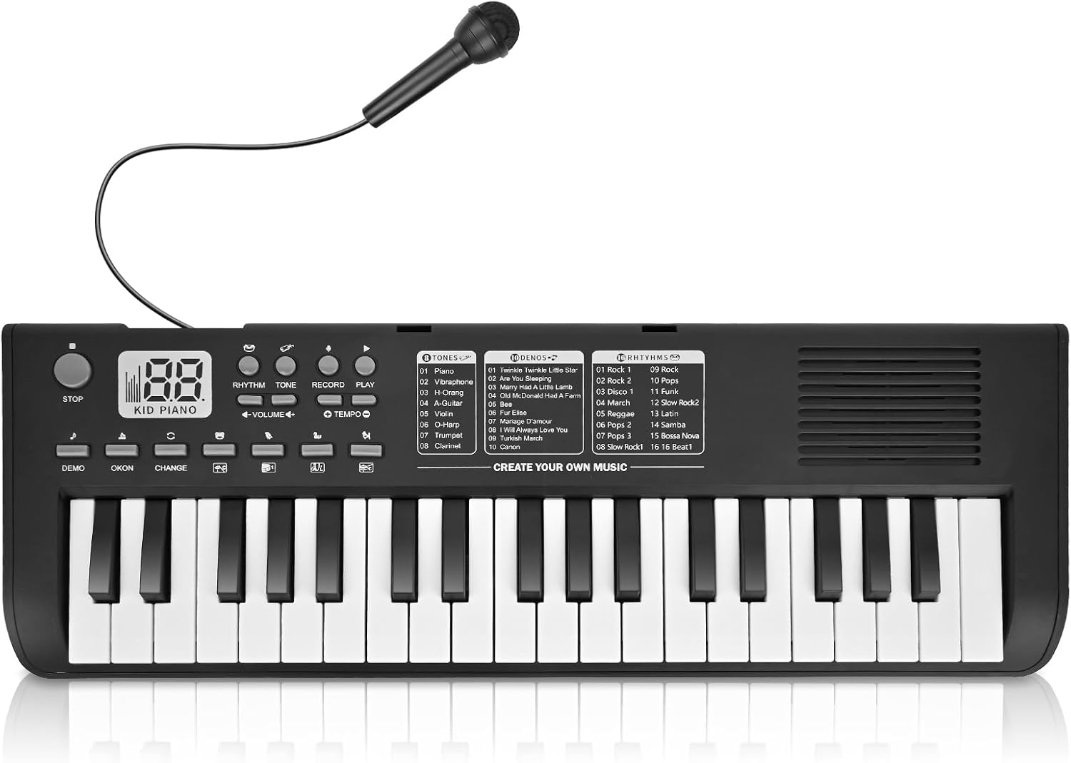 Kids Keyboard Piano Musical Toys, 37 Key Portable Electronic Piano for Kids with Microphone, Beginners Piano Keyboard Birthday Gift for 3 4 5 6 7 8 Year Old Girls Boys (Black), Compact