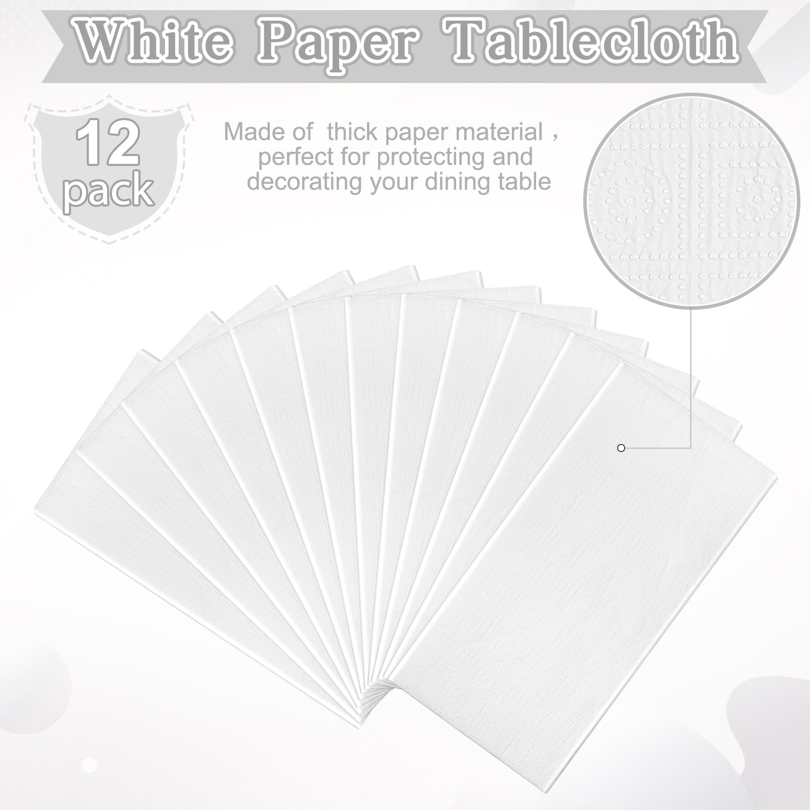 Paquete de 12 manteles de papel blanco para mesas rectangulares, manteles desechables de papel blanco de 3 capas para fiestas, manteles rectangulares a granel para cumpleaños, bodas, aniversarios,