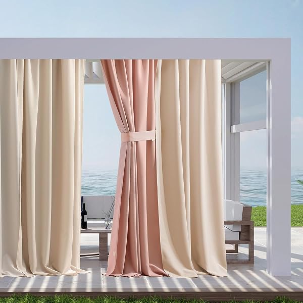 ROOM99 Garden Line - Cortinas para Exteriores con Ojales, 155 x 250 cm de Ancho x 250 cm de Alto, Resistente a la Intemperie, Impermeable, protección Solar, para jardín, Cortavientos, Color Crudo - 4