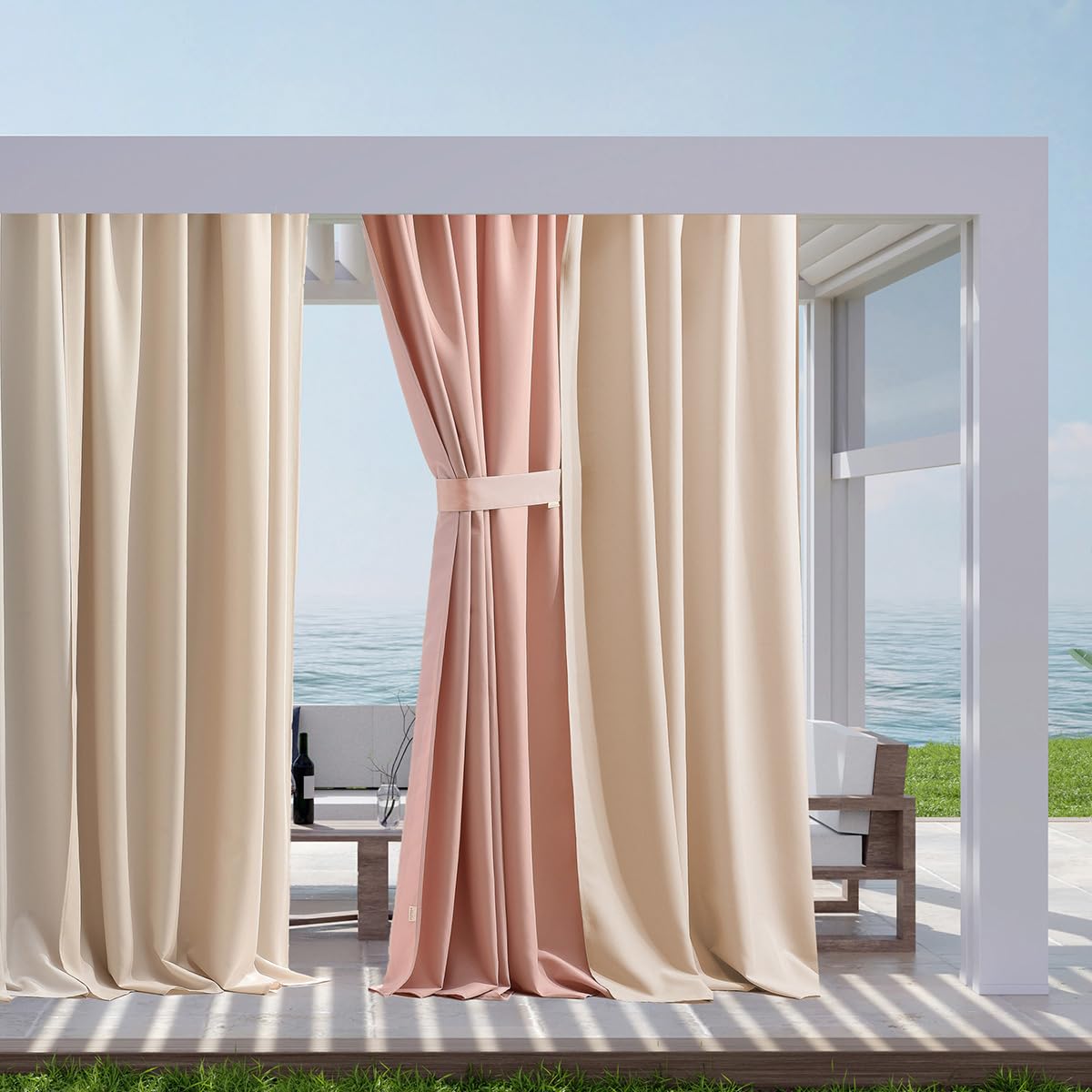 ROOM99 Tenda da esterno con passanti, 155 x 200 cm di larghezza x altezza, per esterni, impermeabile, protezione solare, da giardino, antivento, ecru