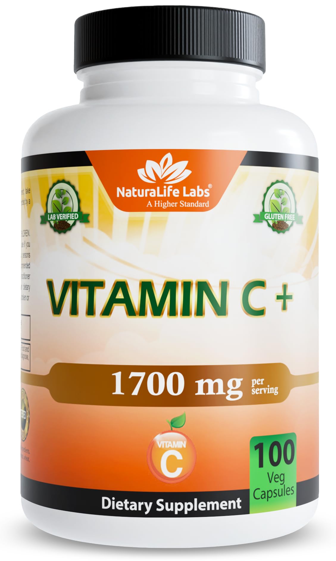 NaturaLife Labs Vitamin C with Vitamin D3, Zinc, Elderberry & Ginger Root – 1,700 mg per Serving – 100 Capsules, Vegan, Non-GMO, Gluten Free