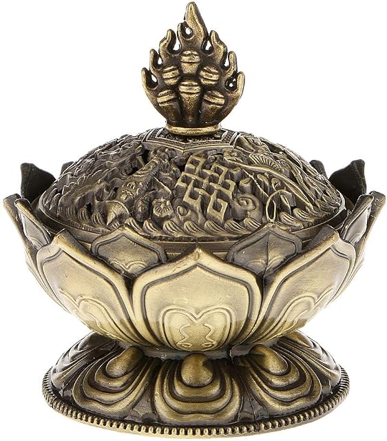 Lotus Incense Smoke Cone Aroma Burner Holder Stove Backflow Censer Decor - Bronze