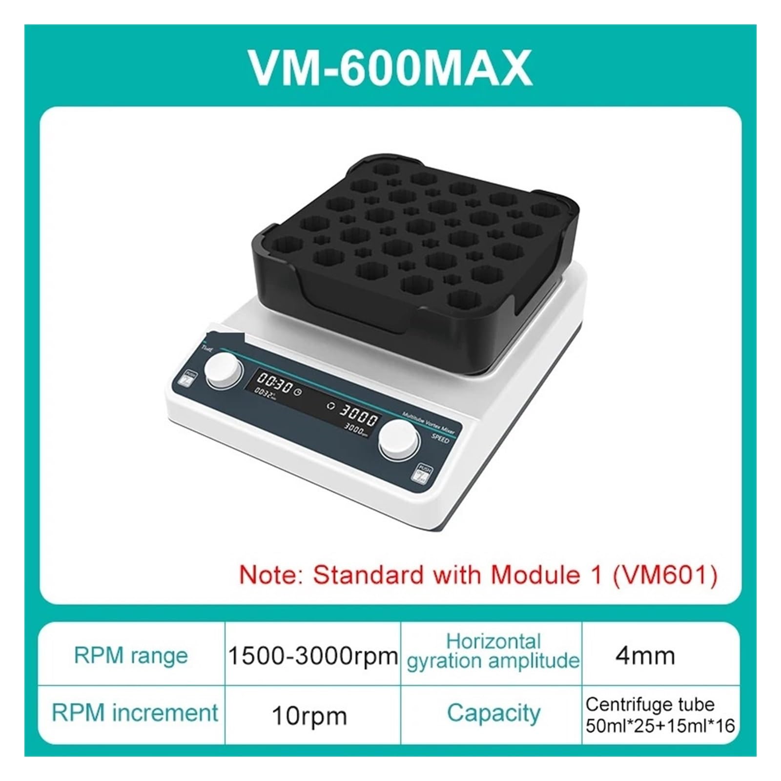 Mieszadło automatyczne, Cyfrowy wyświetlacz Wieloprobówkowy mikser Laboratoryjny Wytrząsarka do wielu próbek Sprzęt laboratoryjny Oscylator 3000 obr./min(VM-600Max)