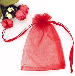 100pc 9 X 12 cm Bolsas de Organza de Regalo, Bolsas de Tul con Cordón de Organza, Bolsa de tela, Bolsas para Joyas, Bolsas de Regalo para Regalos Joyas Caramelo para Boda Favores Bolsitas(Rojo)