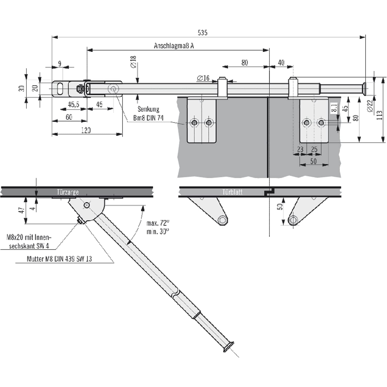 vasalat Eco SR Basis-1 Schließfolgeregler für Flügelbreiten bis 1600 mm (Tüschlieser), Stahl verzinkt