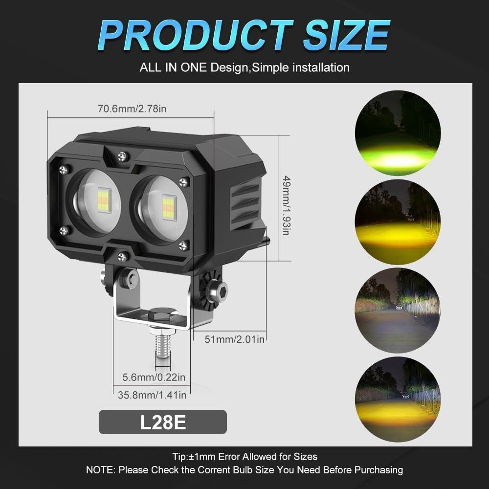 Dirt Bike przednie światła Podwójny obiektyw DRL Motocykl Stroboskopowy reflektor led Pojazd Droga Niskie/Wysokie światło Reflektor Jazda DC12-85V Dirt Bike Reflektor(L28D x2 Pieces)