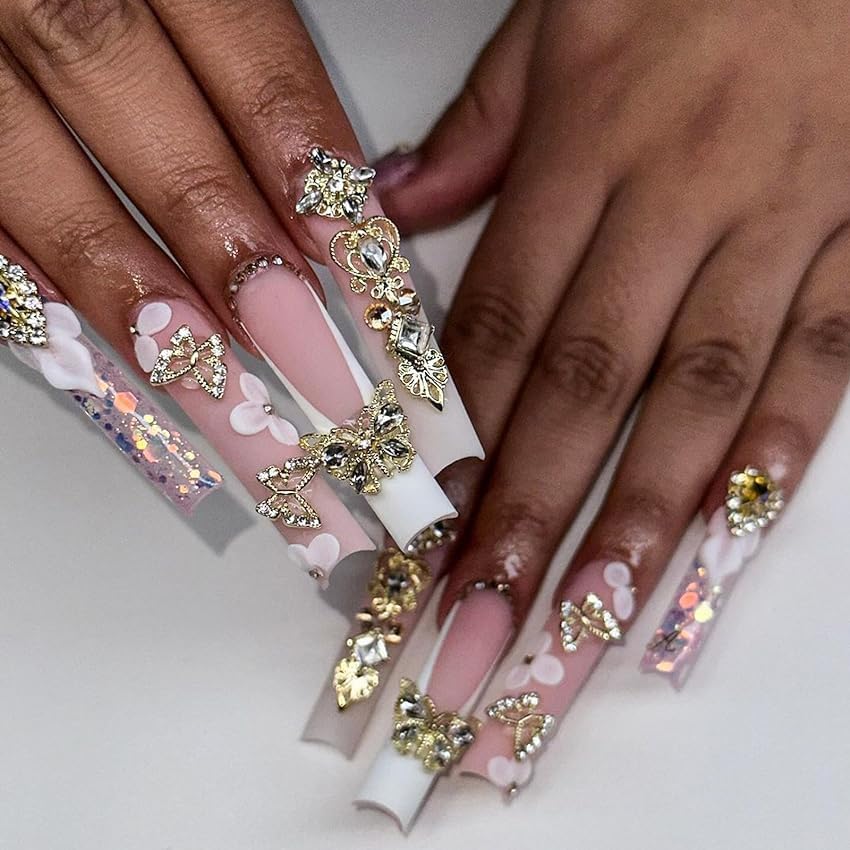 48PCS Gold Nail Charms 3D Butterfly Cross Star Heart Cherry Nail Art Charms Nail Gems Gold Charms for Nails for Women Nail DIY Design - Image 4