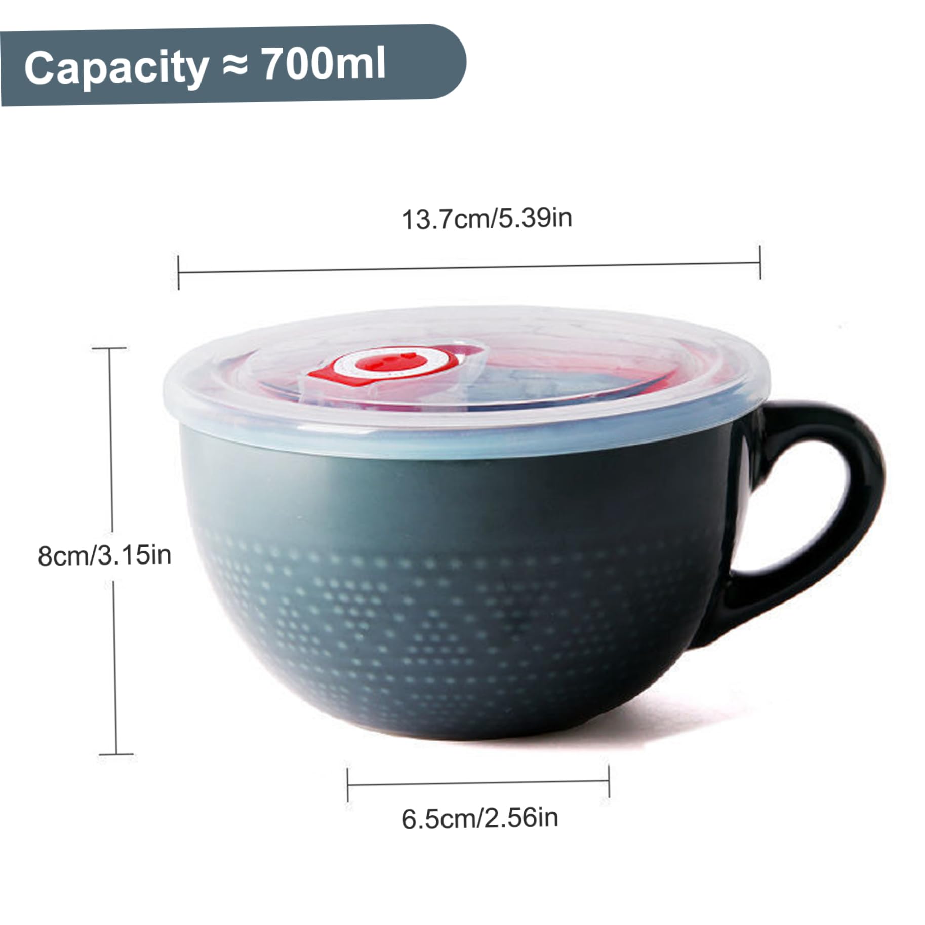 Tazza di zuppa, ciotole da zuppa in ceramica da 700 ml con manici a microonde tazza di zuppa con coperchio, ciotole di zuppa facili da pulire per cereali per latte d'avena ramen farina d'avena