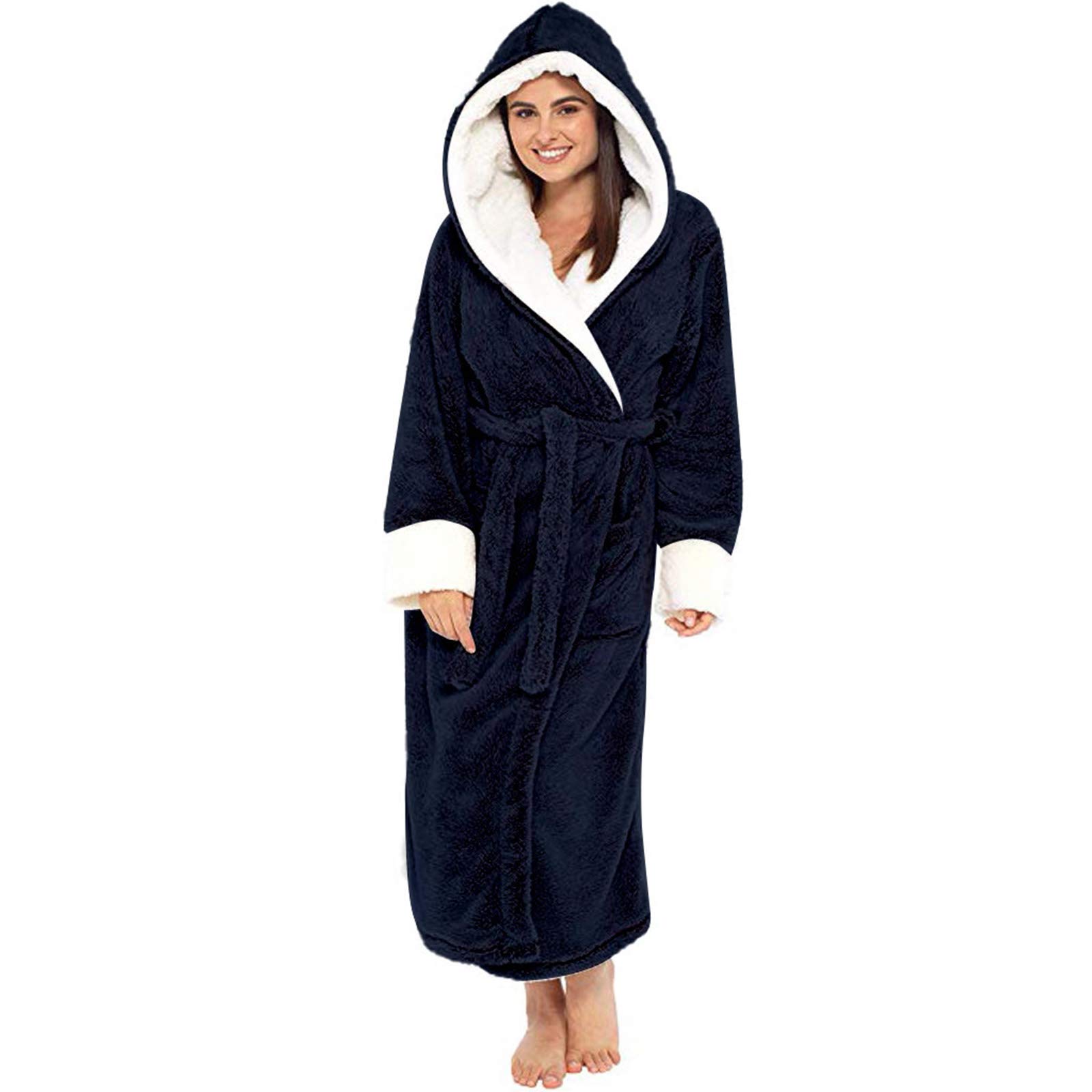 Hooded Nightgown-soft and Comfortable Luxurious Plush Hooded Bathrobe, Women's Nightgown, for Women's Loungewear, Nightgown, Robe, Mum's Gift (Blue,S)