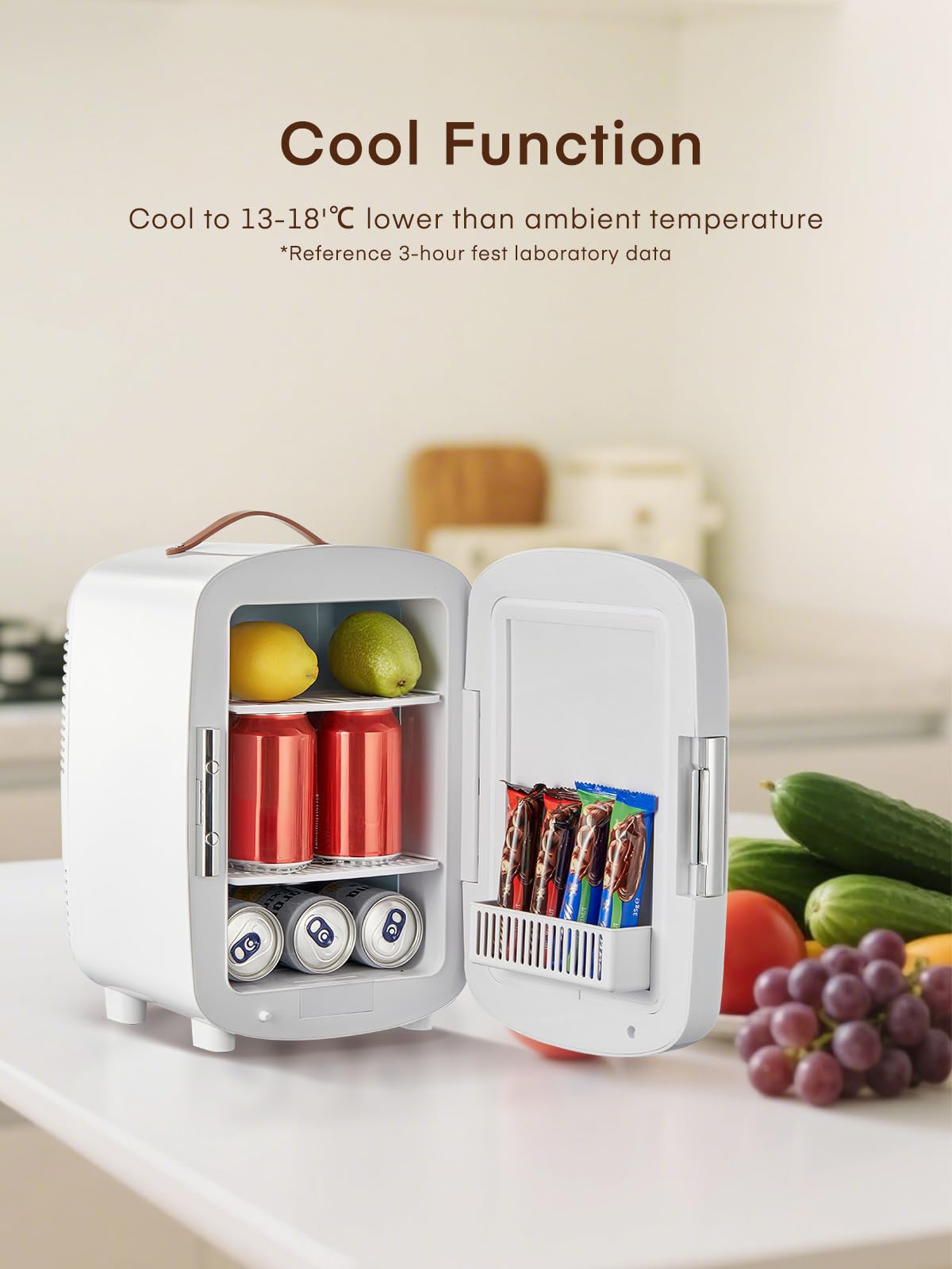 FOHERE Mini Frigo de Chambre 10L 12 Canettes, Petit Frigo Portable CA/CC pour Boissons, Blanc