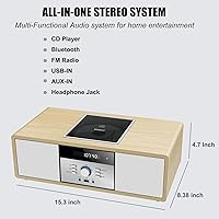 Vista 2 de Bluetooth Stereo System for Home with CD Player, Vintage Wooden Hi-Fi Music System with Bluetooth, FM Radio, AUX & USB Input, Remote Control