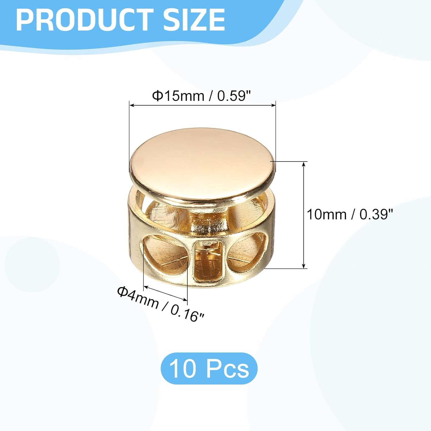 uxcell 10Pcs Double Hole Cord Locks, 4mm Round Metal Spring Toggle Stopper Clip for Shoelaces Drawstrings Paracord, Gold - Image 2