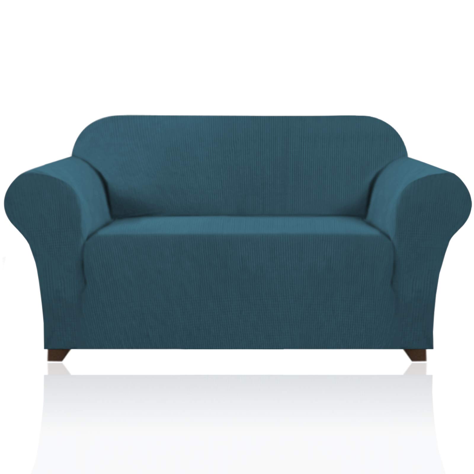 PrinceDeco Stretch Loveseat Sofa Cover Slipcover Couch Cover for 2 Cushion Sofa Washable Sofa Cover for Pets Friendly Furniture Protector Covers with Non Slip Bottom(Loveseat, Deep Teal)