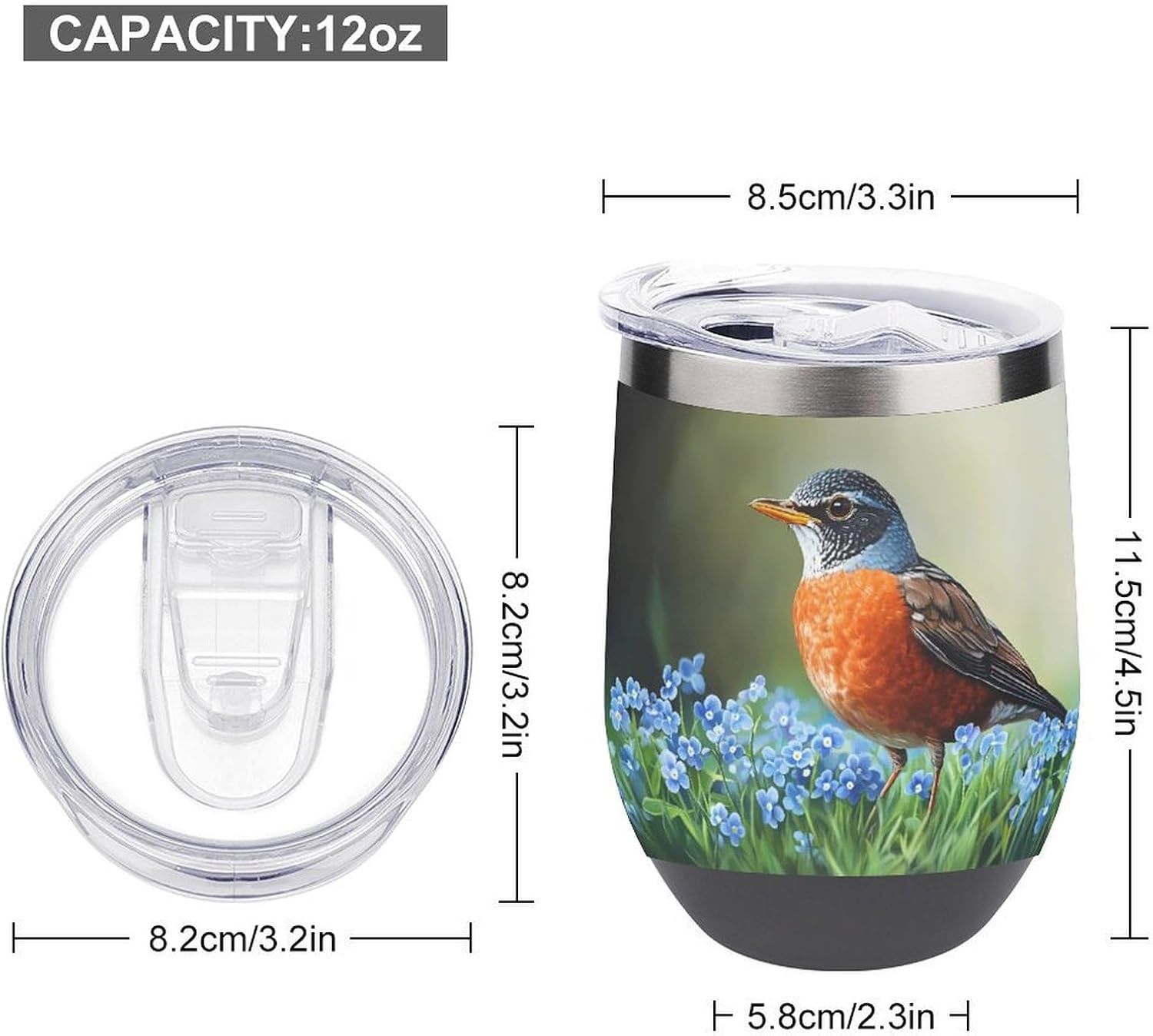 American Robin Bird Coffee Travel Mug Cup Insulated Tumbler Stainless Steel with Flip Lid One Size