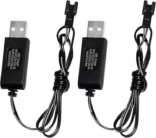 2 cables de carga USB de 6.0 V con conector SM-2P adecuado para excavadoras RC, camiones, tanques, vehículos de ingeniería, automóviles de control