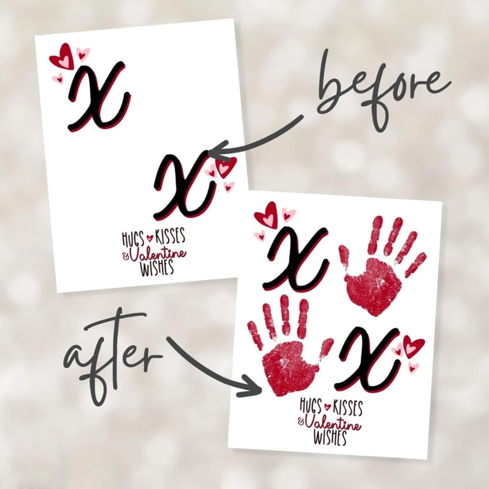 NATUHODE Valentines Day Handprint Art Craft for Kids, Valentine's Day Nursery Baby Handprint Art Activit with Wooden Frame, Gift from Your Child for Mom, Dad or Grandparents (XOXO 2)