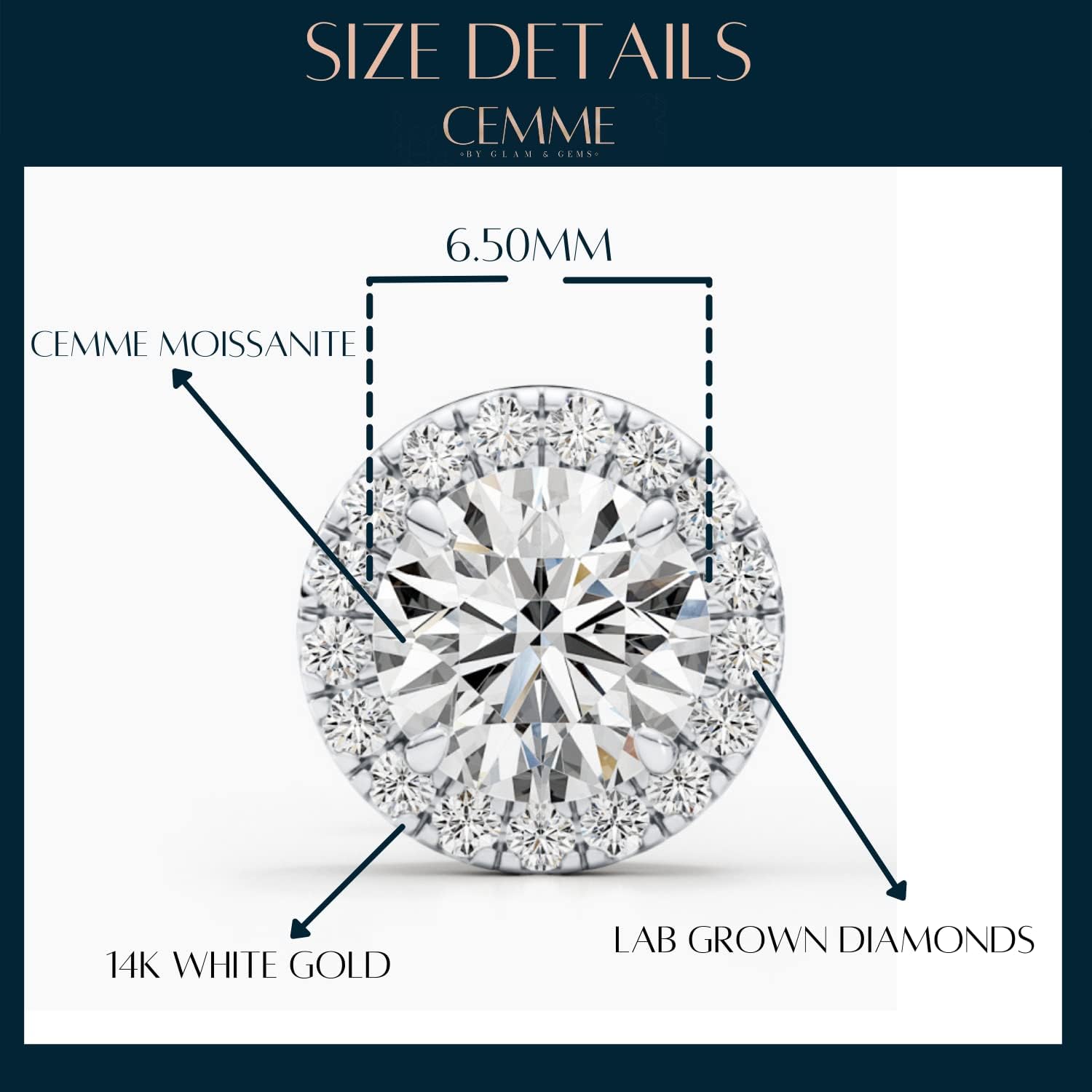 1/3 Carat Lab Grown Diamond and 1-2 Carat Moissanite Round Halo Stud Earrings for Women in 14k White or Yellow Gold (D-E, VS, cttw) Screw Back Earrings by GLAM AND GEMS