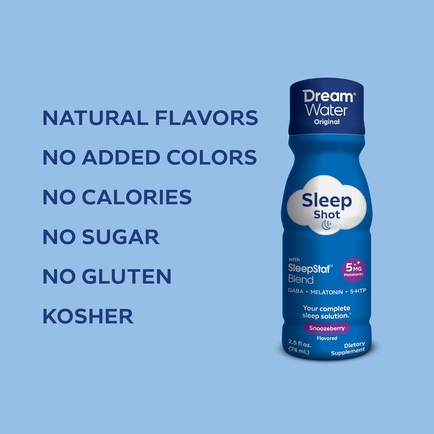 Dream Water Sleep Aid Supplement Liquid Shots; Melatonin 5mg, GABA, 5-HTP; 2.5 oz, Sleep Aids for Adults, Snoozeberry Flavor, 16 Count