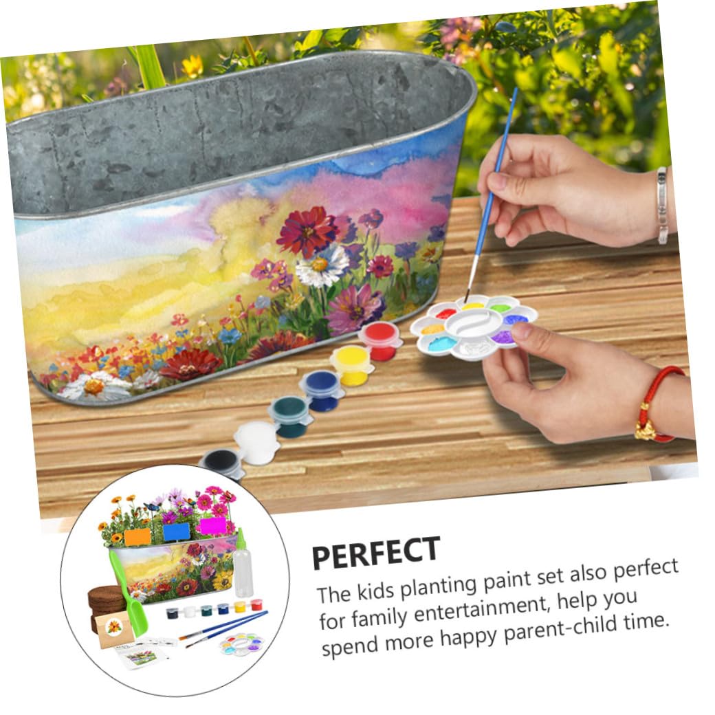 Kit de Jardinería Maceta de Hierro, Pintura Creativa y Plantas de Interior, Set Educativo para Cultivar Flores y Hierbas Aromáticas en Casa