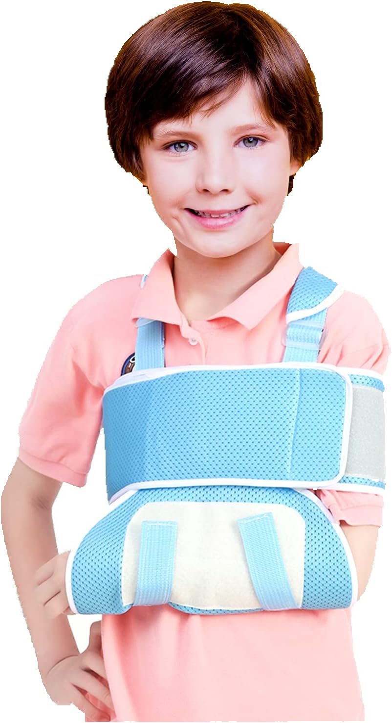 Medical Kids Arm Sling, Breathable, Soft & Comfort, Adjustable, Toddler Children Pediatric Rotator Cuff, Elbow Support for Broken, Fractured Arm & Shoulder Injury, Immobilizer Band (Blue)