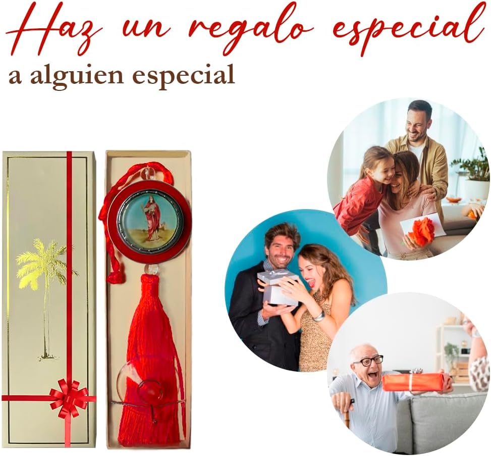 Medalla de Santa Barbara para colgar en Espejo retrovisor del carro o casa. Amuleto de Shangó para la Suerte. Ornamento religioso colgante Rojo y Plateado para tu auto y Altar - Image 3