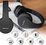 PowerLocus Wireless Bluetooth Over-Ear Stereo Foldable Headphones, Wired Headsets Noise Cancelling with Built-in Microphone for iPhone, Samsung, LG, iPad (Black)