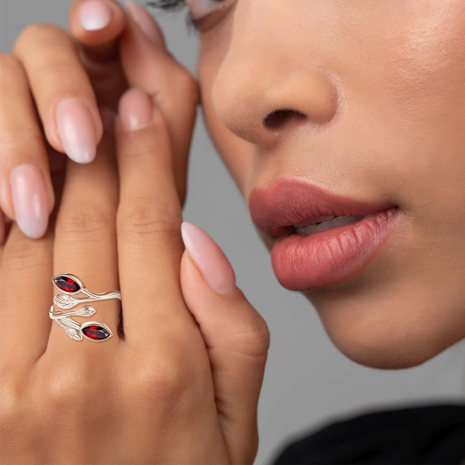 PRAYMOS Leaf Rings for Women 925 Sterling Silver Leaf Birthstone Ring Open Adjustable Wrap Rings Promise Engagement Wedding Rings