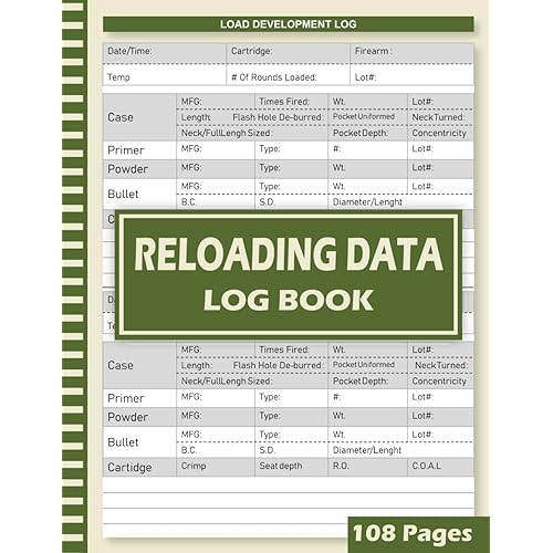 Reloading Data Log Book: Ammo Reloading Record Book for Tracking Ammunition Handloading Data