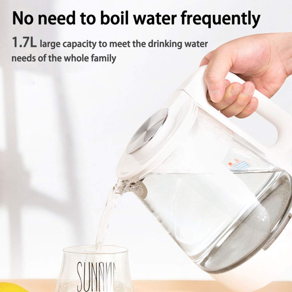 -Bollitore elettrico in vetro ecologico, bollitore per acqua senza fili da 1,7 litri con illuminazione a LED, bollitore per acqua per tè a ebollizione rapida, spegnimento automatico e protezione