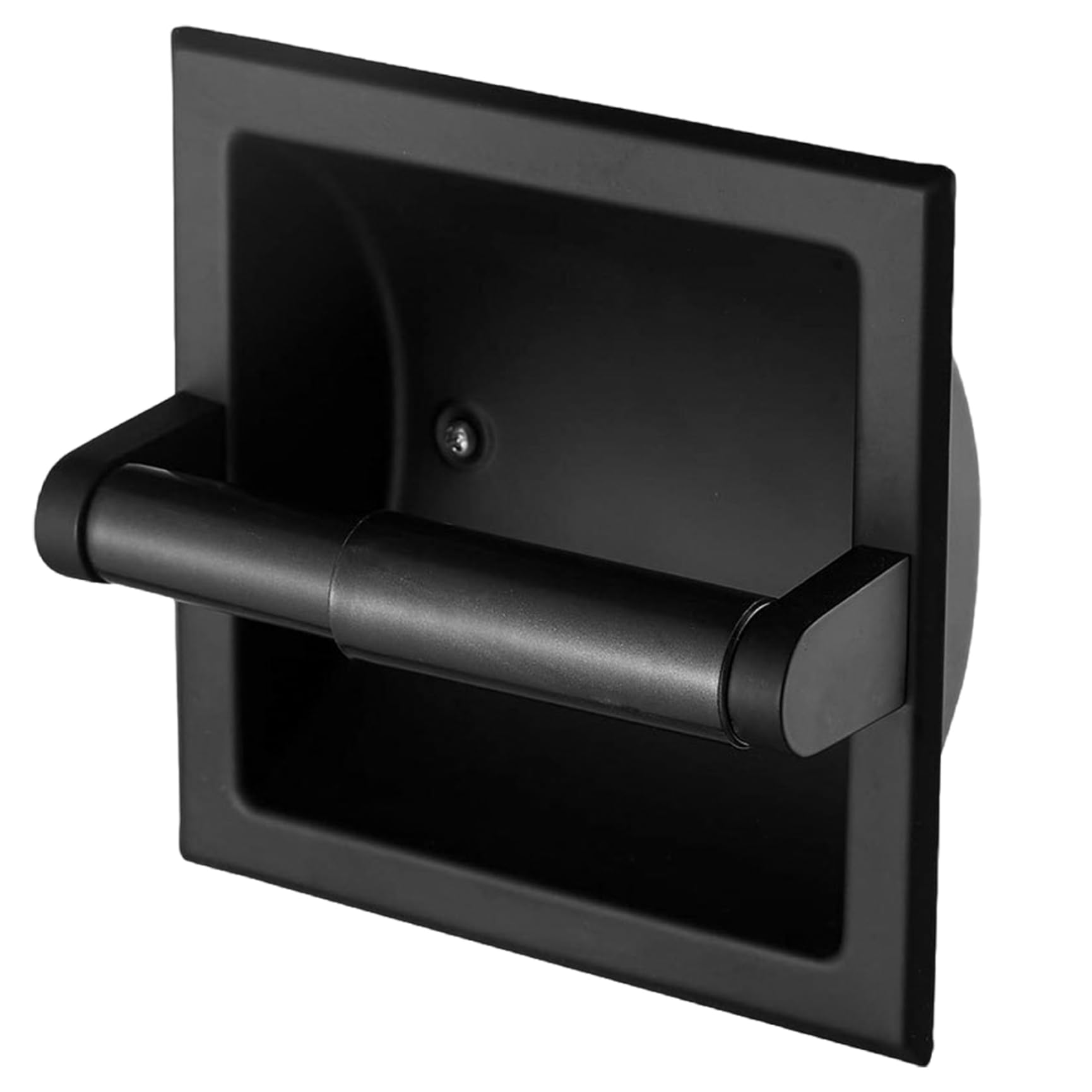 Vervevum Recessed Toilet Paper Holder, Modern Matte Black Toilet Paper Roll Holder, Space Saving Wall Mount Metal Tissue Organizer for Bathroom, Roll
