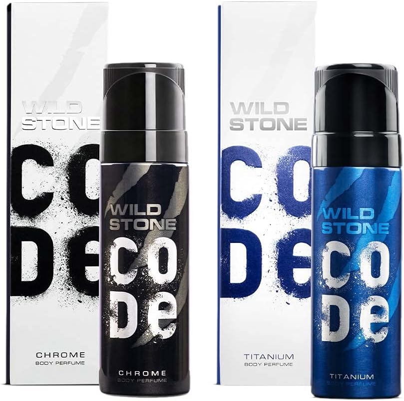 Wild Stone Code Chrome & Titanium No Gas Body Perfume Spray Combo for Men, Pack of 2 (120ml each)