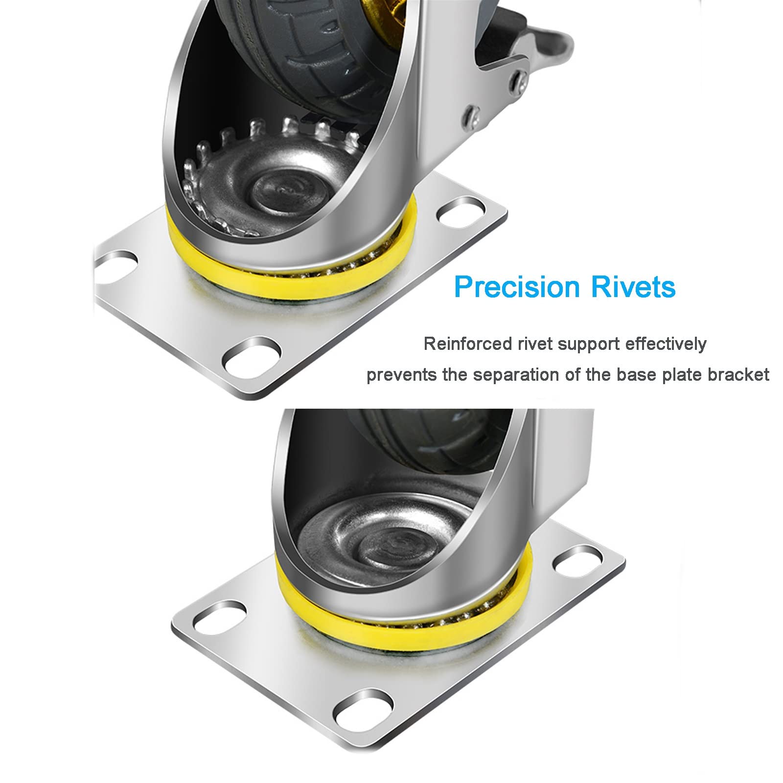 Ruote in Gomma Resistenti, piroettanti con Freno, silenziose e stabili, Facili da installare, Elevata capacità di carico, Ideali per carrelli e carichi Pesanti.