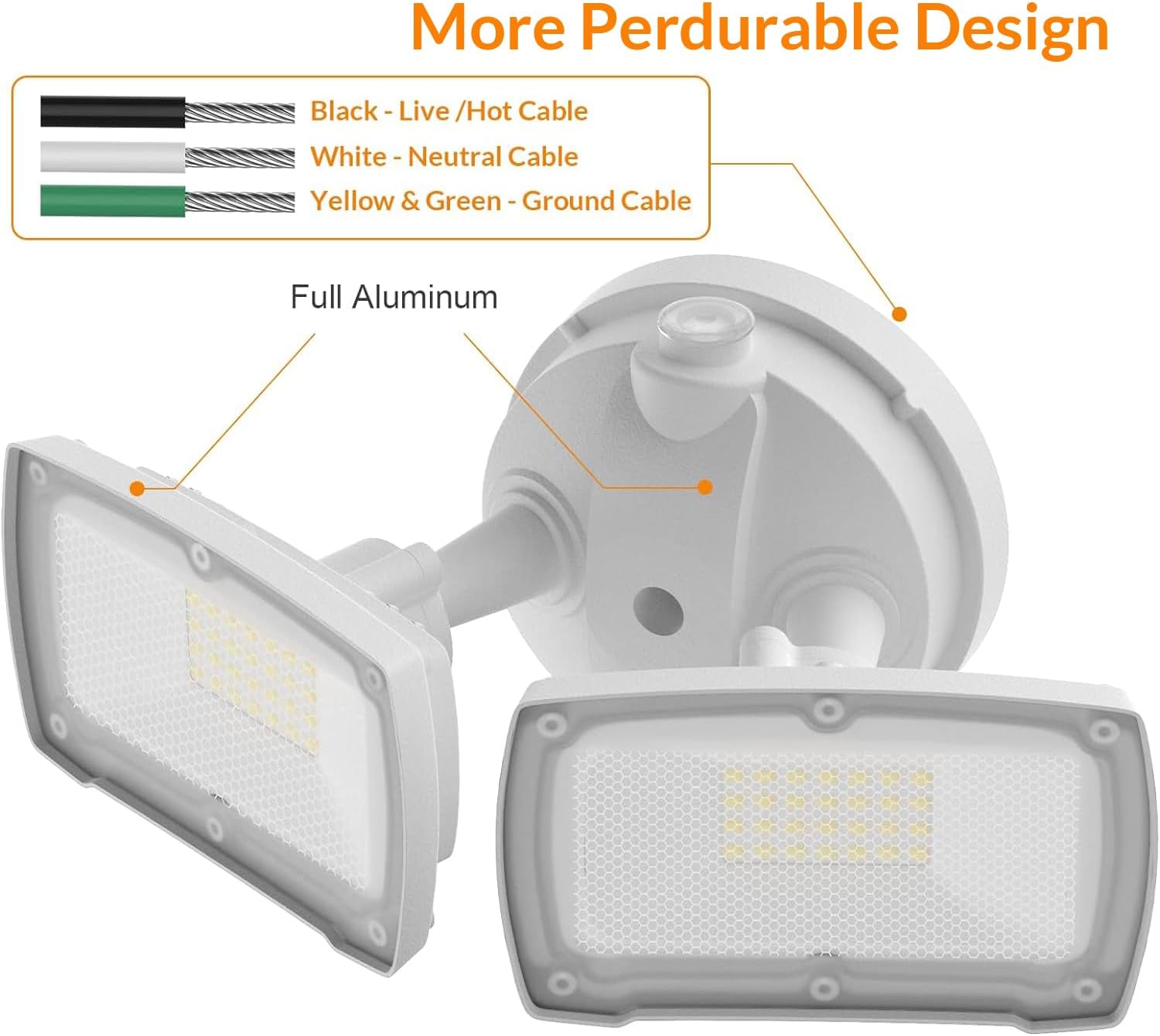 Diagram showing the adjustable light heads and the photocell sensor on the fixture.
