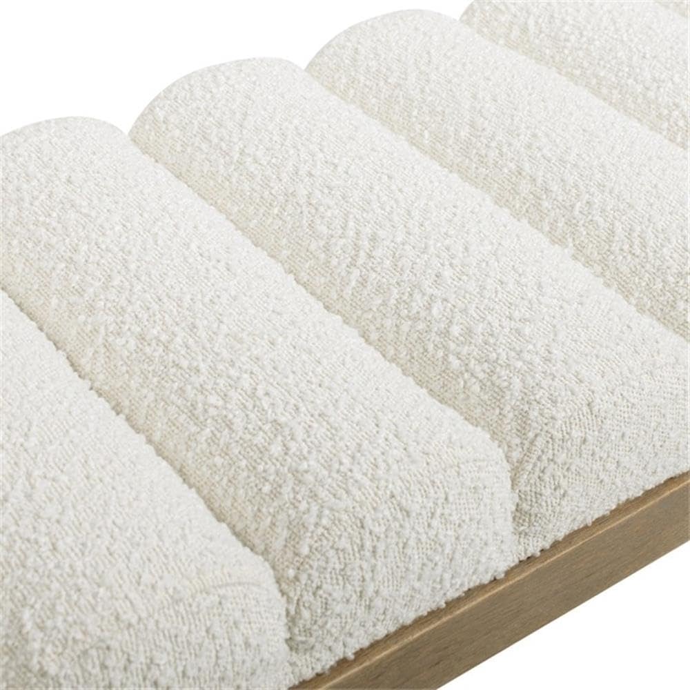 Pemberly Row 52" Upholstered Accent Bench, Ivory White Boucle Fabric, Channel Tufting, Durable Wood Frame, 300 lb Weight Capacity, Modern Design for Entryway, Bedroom, Living Room Decor