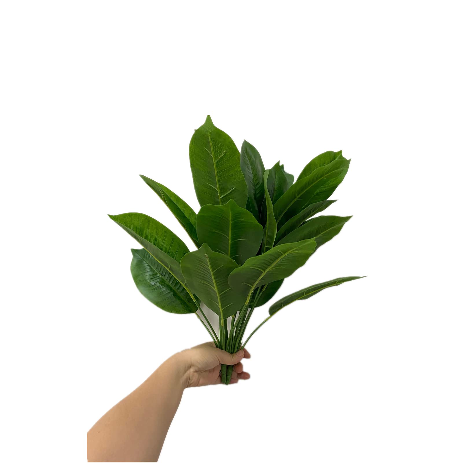 2 Bunches Artificial Bird of Paradise Plants 18" Permanent Leaf,Tropical Leaves Faux Strelitzia 12 Leaves Banana Tree for Potted Plant Flower Arrangement,Outdoor UV Garden Resistant Decor Green