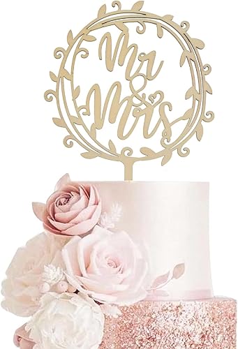 Miniatura 2 de 1 pieza de decoración para tartas de Mr & Mrs con hojas de madera, coronas de boda, compromiso, tartas para despedidas de soltera, fiestas de