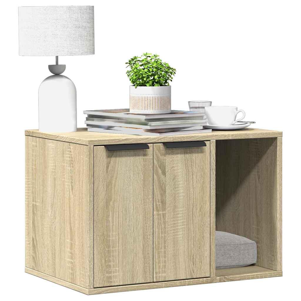 Katzenklo Sonoma Eiche Holzwerkstoff 60x40x40 cm Katzenhaus mit Zwei Eingängen, vielseitiges Katzenmöbel als Beistelltisch und Aufbewahrung