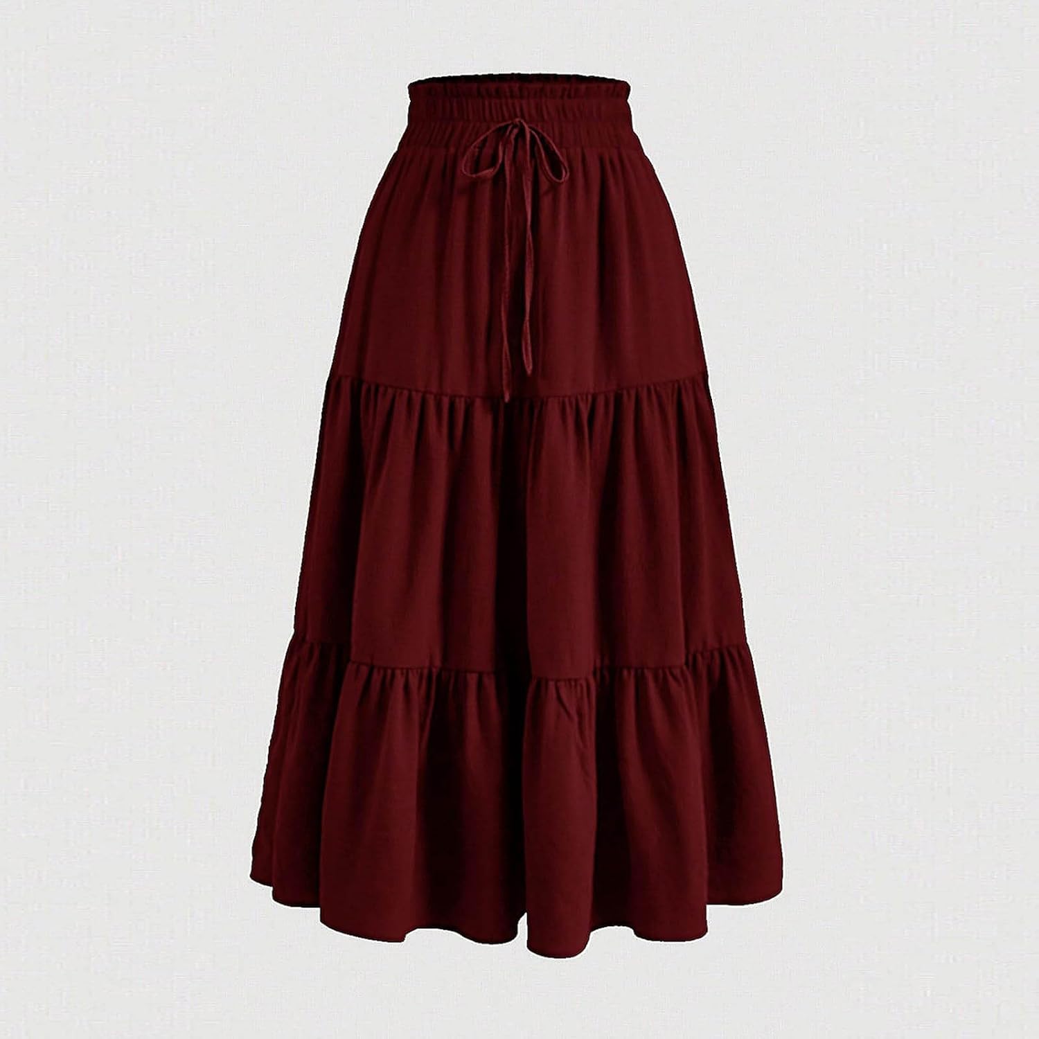 Women's Flowy Maxi Skirt Summer Pleated Elastic Waisted Skirts Casual Drawstring Clothes A-line Solid Soft Outfit