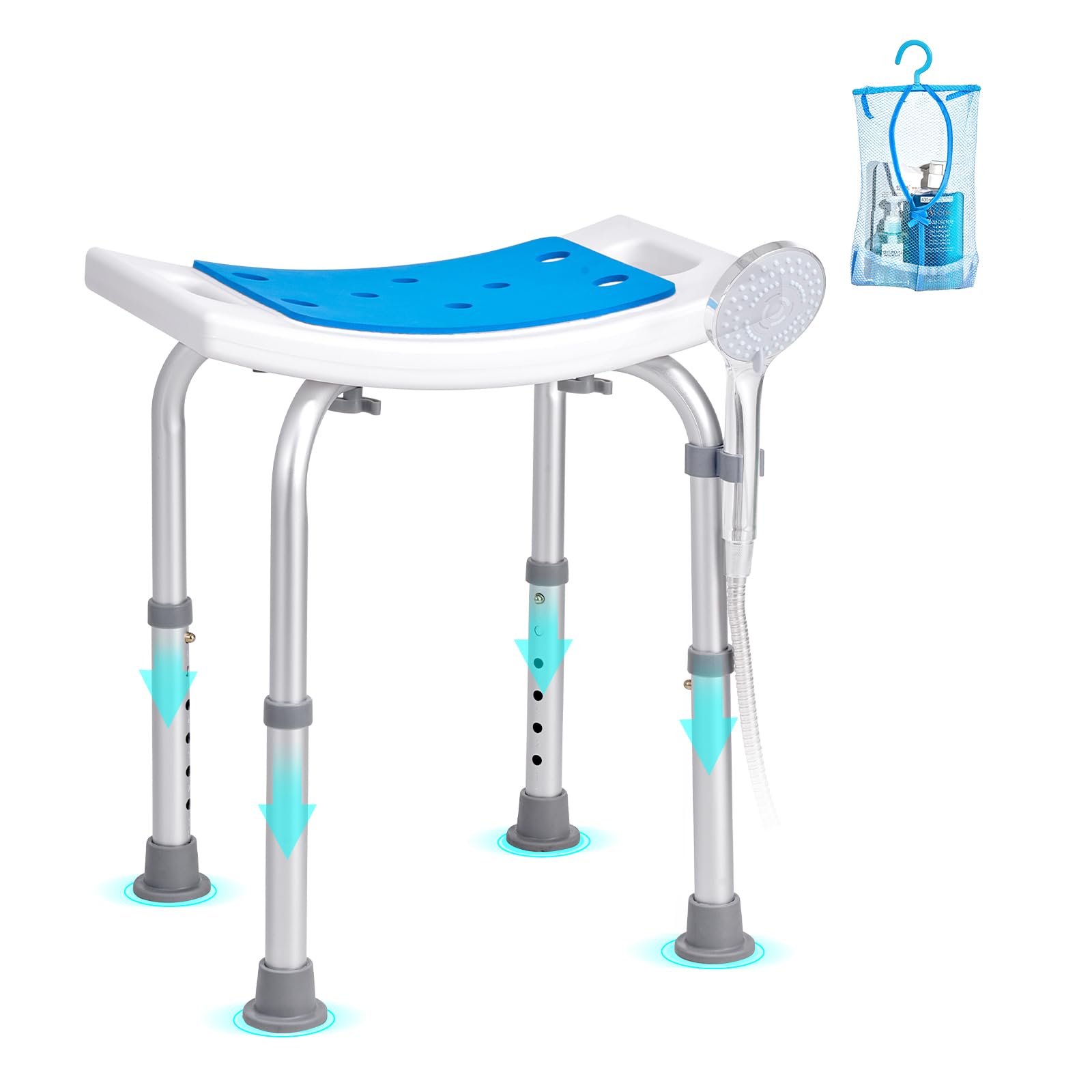 VEVOR Shower Chair, Adjustable Height Shower Stool, Shower Seat for Inside Shower or Tub, Non-Slip Bench Bathtub Stool Seat for Elderly Disabled Handicap, 158.8 kg Capacity