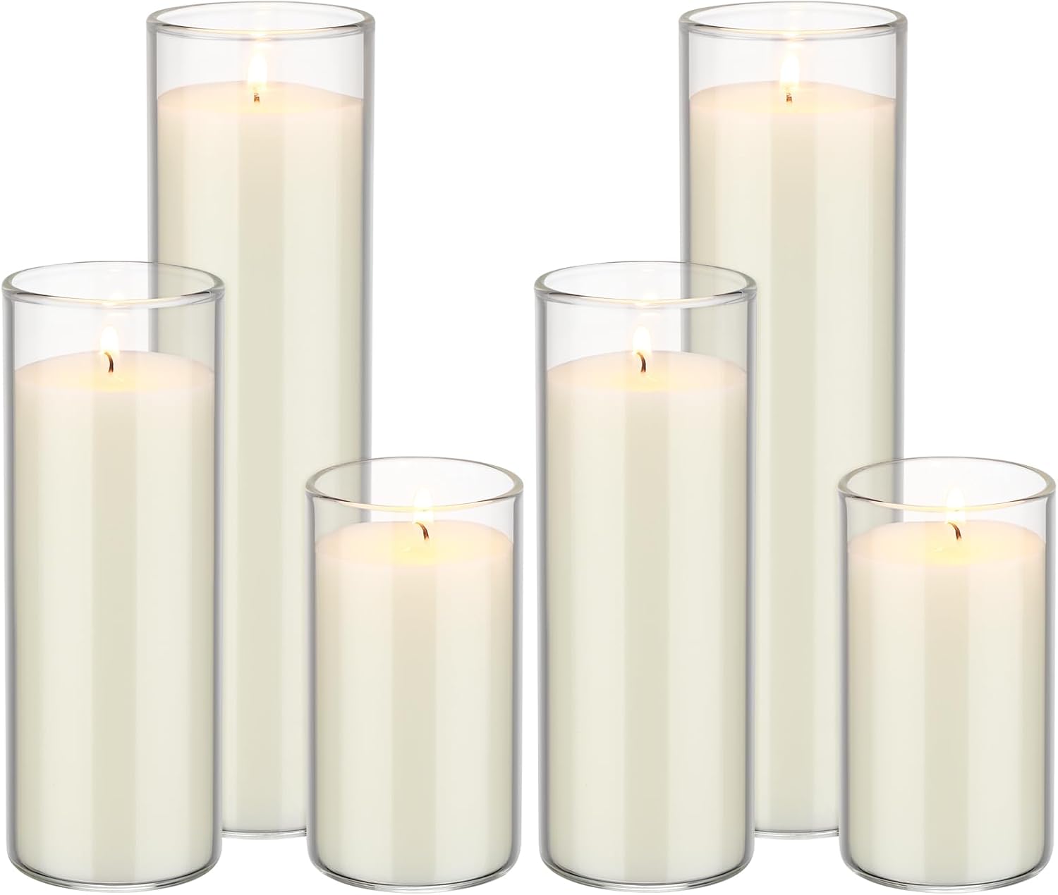 MTLEE 6 Pack Pillar Candles in Glass Cylinder for Wedding Decoration Soy Wax Votive Candles Bulk for Home Church Prayer Party