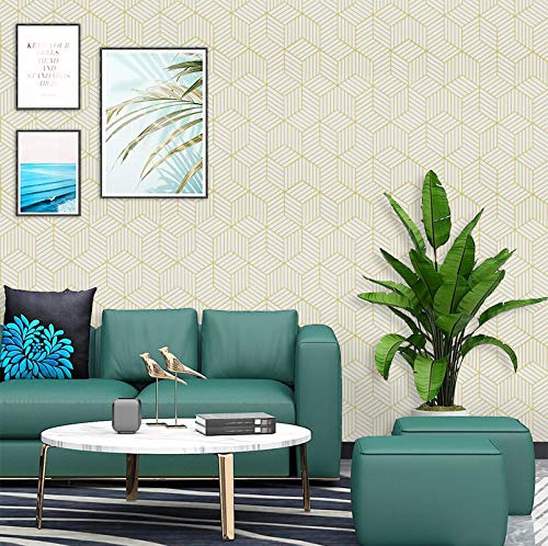 45cm x 10m Beige en geometrische strepen van de gouden zeshoek behang zelfklevend gouden strepen contactpapier… - Image 3