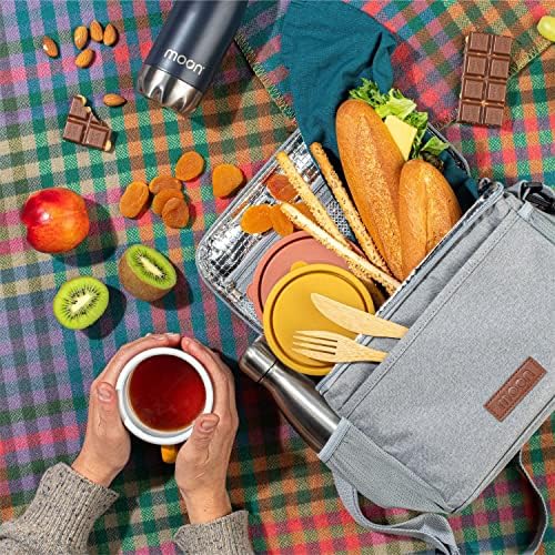Moon Insulated Lunch Bag with Bottle Holder - Cool Bags for Women, Men, Adults and Kids - Thermal Lunch Boxes for Work - Lunch Tote Bag with Shoulder Strap - UK Company (7 Litre, Black)