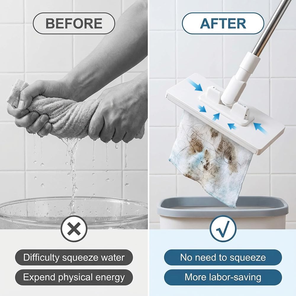 Snap Grip Mini Mop, Zero Touch Cloth Changing Mop with Automatic Push Pull Handle,360 Rotating Lazy Mops Wet Dry for Whole House Cleaning,Retractable Gap Dust Cleaner Flat Mops(5 Cloths)