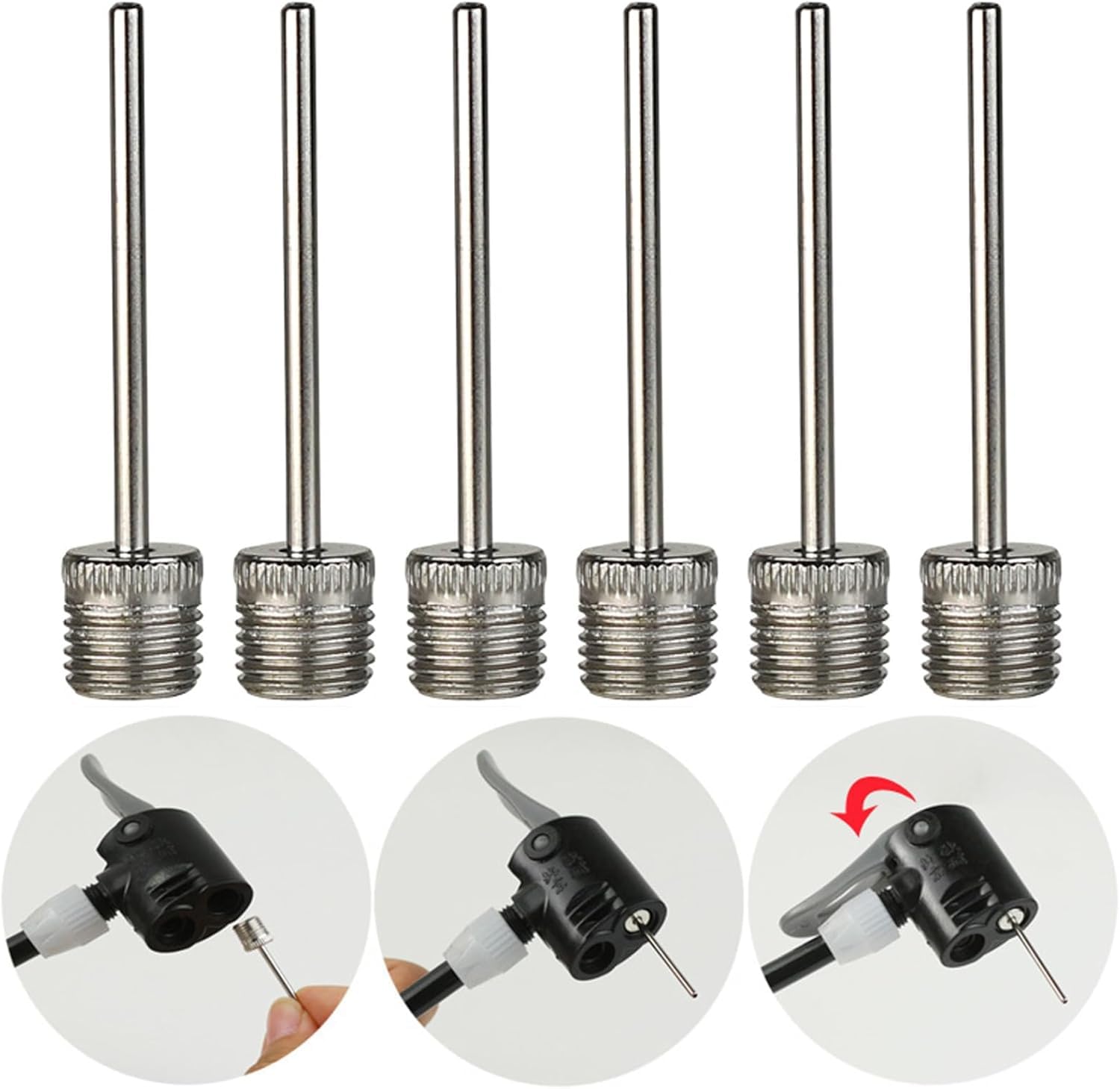 Bombas de bolas de acero inoxidable, agujas de inflado, bombas de inflado de aire, aguja para baloncesto, pelotas de fútbol, voleibol, bombas de inflado, aguja de inflado, accesorios para bombas de 3