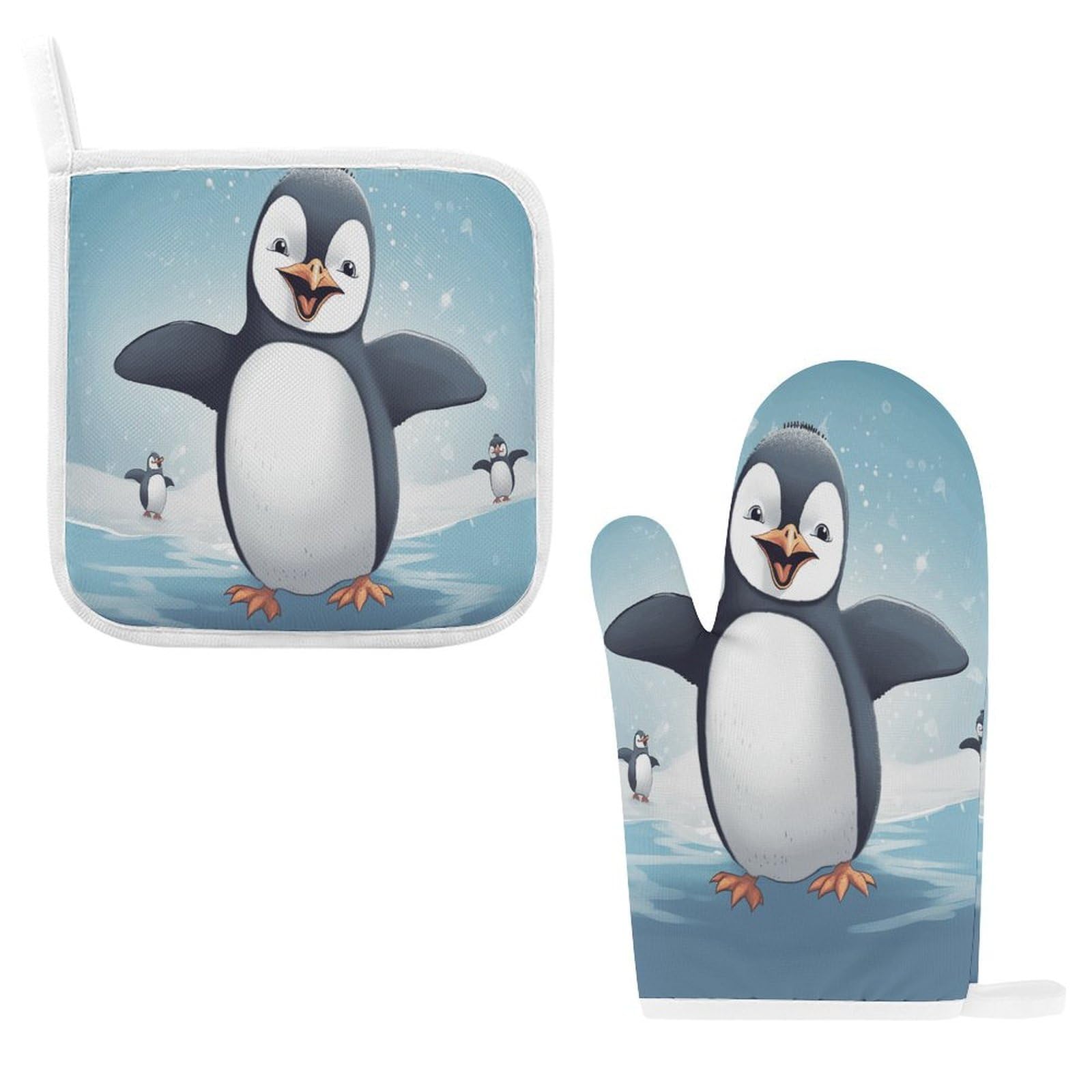 Btcowzrv Style Happy Penguin Oven Mitts And Pot Holders 2Pcs Set