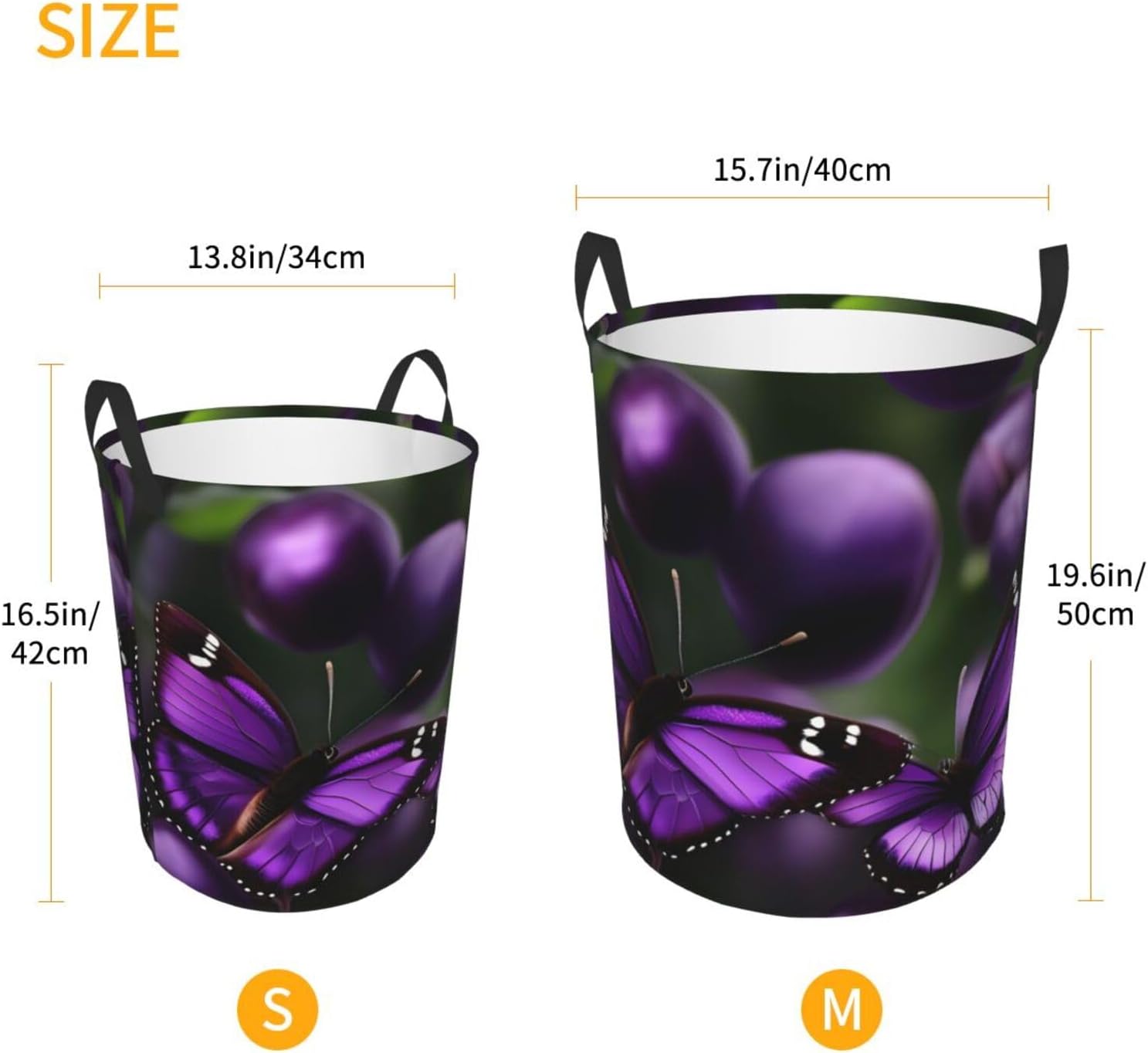 Purple Plum Butterfly Print Circular Protable Storage Bin,Basket For Laundry Hamper With Handles Bedroom Clothes