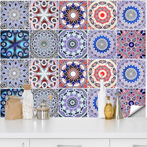 QUCUMER 20 Pezzi Adesivi per Piastrelle 15x15cm, Piastrelle Adesive Impermeabile, Mattonelle Adesive Cucina, Piastrelle Adesive Muro, per Decorazione da Parete per Cucina Bagno e Camera da Letto