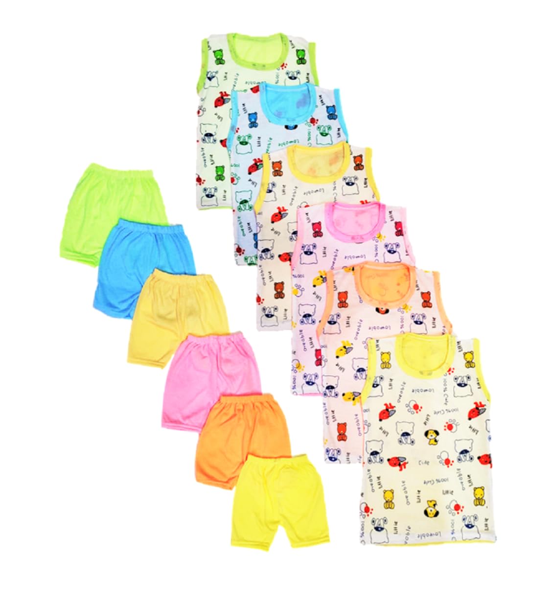 Baby Summer Clothes Set, 6 T-Shirts and 6 Shorts, Unisex, Newborn to 18 Months-image-6