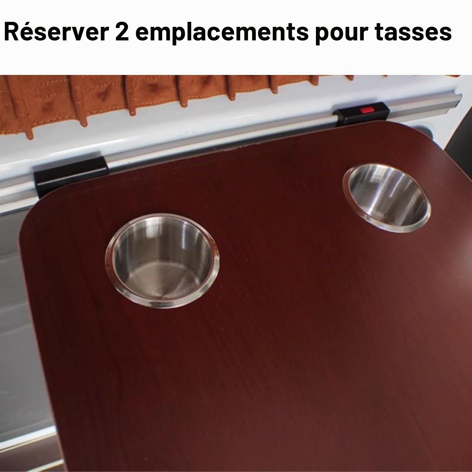80X40cm Plateau de Table pour Camping-Car, Plateau de Table Rectangulaire avec 2 Porte-gobelets pour Caravane Camping-Car RV(Gray)