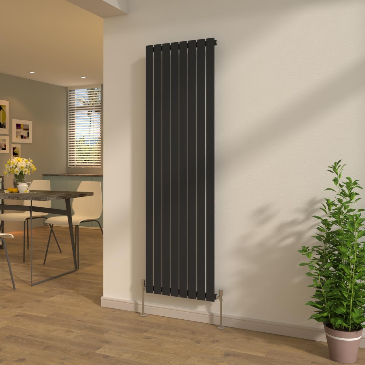 NRG New Flat Panel Single Column Designer Radiator Vertical Black 1800x544mm Central Heating Rads + Free Angled Valves